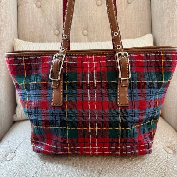 Coach Hamptons Tartan Plaid Wool Tote - Red Holiday Archive (2002) Vintage - Picture 5 of 11
